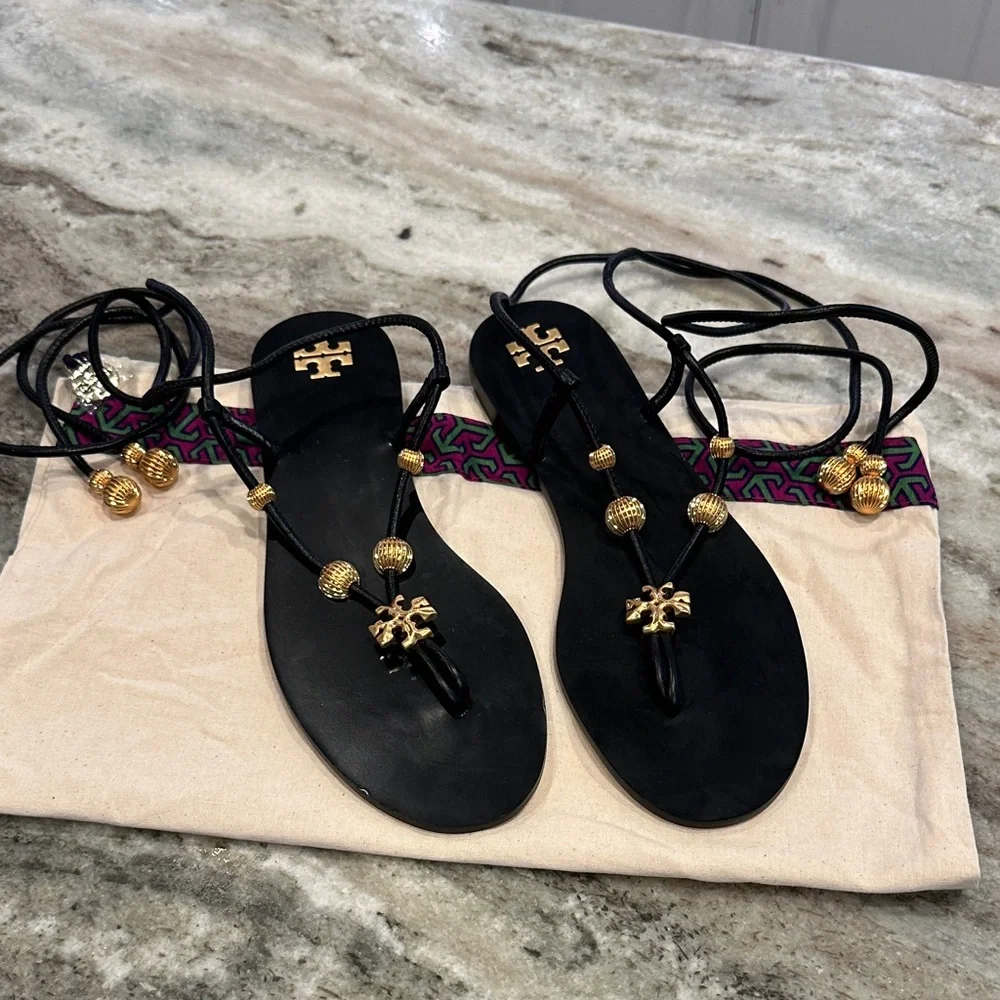 NWOB Tory Burch Capri Lace‑Up Sandals – Perfect Black – Size 8 – With Dust Bag - Picture 6 of 13